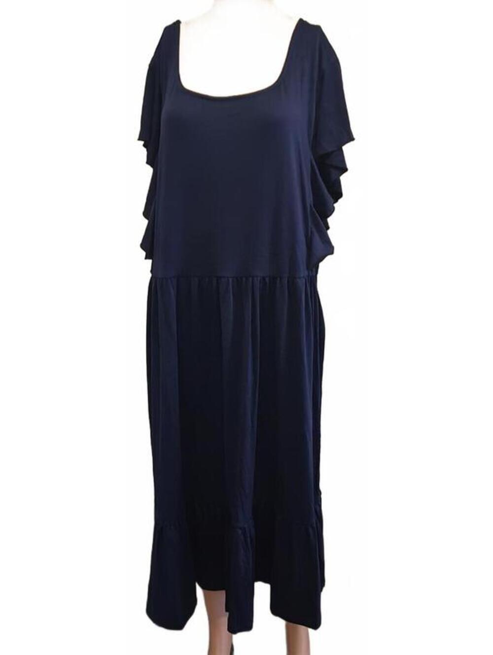 Women's Keluwani Navy Blue Ruffle Sleeve Midi Dress Size US 26
